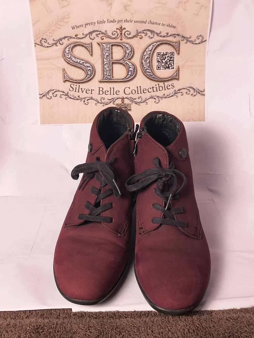Bussola Pavia Mulberry Suede Lace Up Zip Ankle Boots EU 38 US 7.5-8